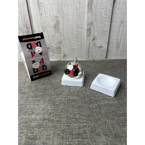 #1 Cool Dad Round Christmas Snowman Silver Ornament w/ Box Unbreakable - Picture 1 of 5